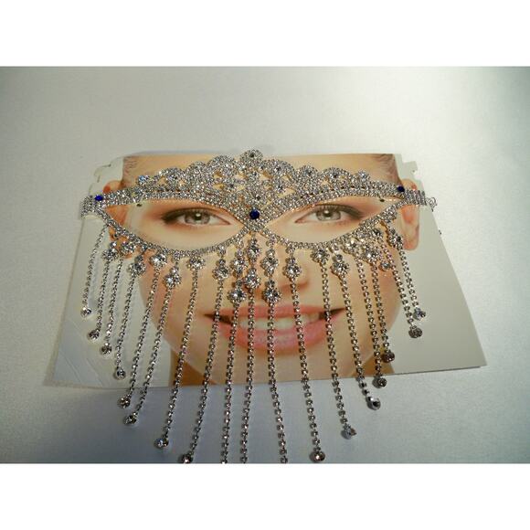 Rhinestone harem dangle mask, costume masquerade cosplay Halloween prom mask - Picture 2 of 5